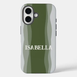 Waves in green on green and gray iPhone 16ケース