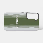 Waves in green on green and gray samsung galaxyケース (裏面横)