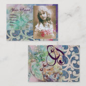 WAVES MONOGRAM写真テンプレート、鮮やかピンク色の青 名刺 (正面/裏面)