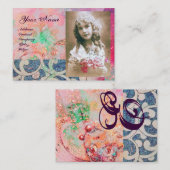 WAVES MONOGRAM写真テンプレート, 鮮やか,ピンクブルー 名刺 (正面/裏面)