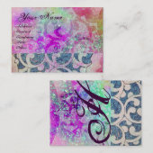 WAVES MONOGRAM,,鮮やかピンク色の紫色 名刺 (正面/裏面)