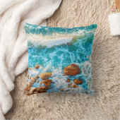 Waves on a rocky beach at sunset. Aerial viewbeach クッション (ブランケット)