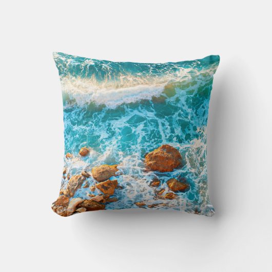 Waves on a rocky beach at sunset. Aerial viewbeach クッション (正面)
