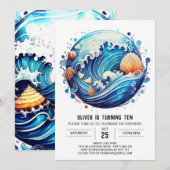 Waves Online子供の誕生日 招待状 (正面/裏面)