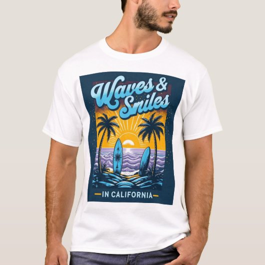 Waves & Smiles in California – Chill Beach Vibes T Tシャツ (正面)