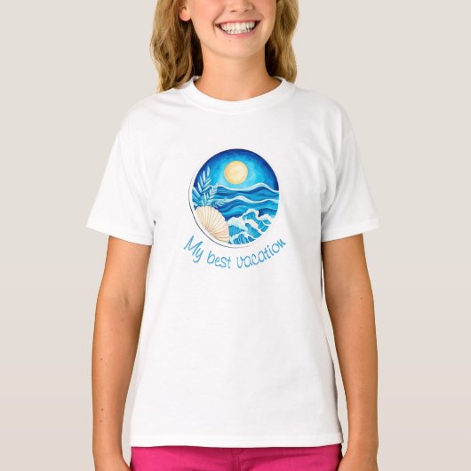 Waves, sun, shell tシャツ (正面)