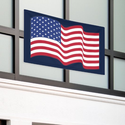 Waving American Flag Banner 横断幕 (ビルの外側)