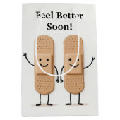 Waving Bandage Stick Figure Couple Get Well ミディアムペーパーバッグ (正面)