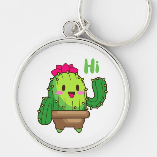 Waving Cactus Keychain – Happy Green Buddy キーホルダー (正面)