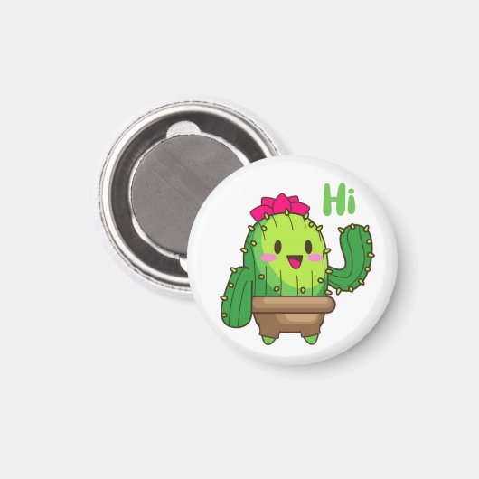 Waving Cactus Magnet – Friendly Plant Face マグネット (正面/裏面)
