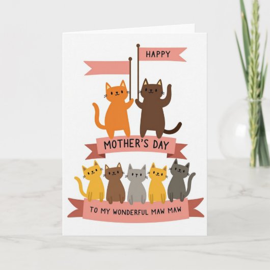Waving Cat Mothers Day Card カード (正面)