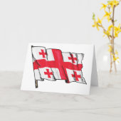 Waving Georgia Flag Red and White Five Crosses カード (黄色い花)