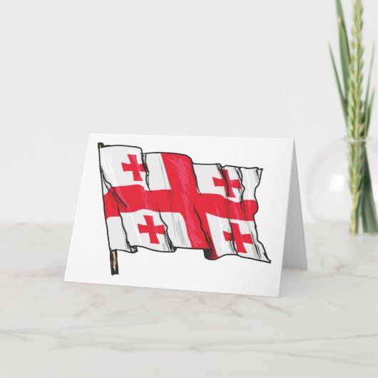 Waving Georgia Flag Red and White Five Crosses カード (正面)