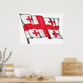 Waving Georgia Flag Red and White Five Crosses ポスター (キッチン)