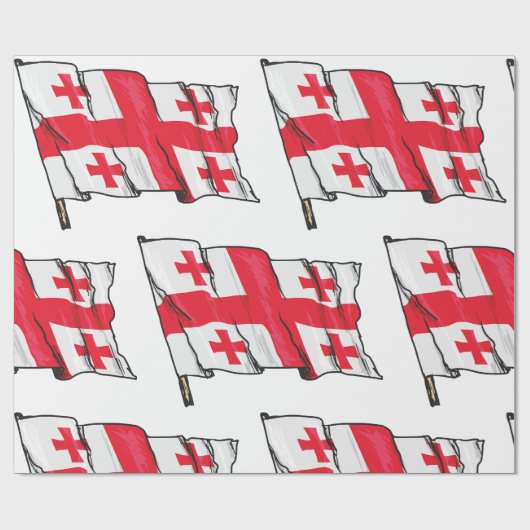 Waving Georgia Flag Red and White Five Crosses ラッピングペーパー (フラット)