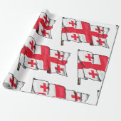 Waving Georgia Flag Red and White Five Crosses ラッピングペーパー (アンロールド)