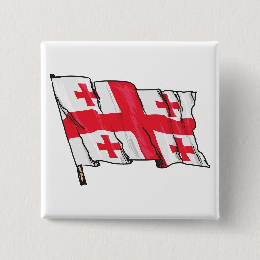 Waving Georgia Flag Red and White Five Crosses 缶バッジ (正面)