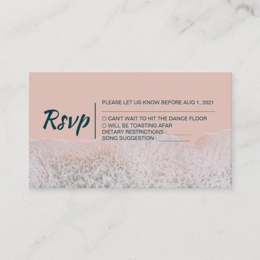 Wavyビーチ結モダン婚の出欠確認カード エンクロージャーカード (正面)