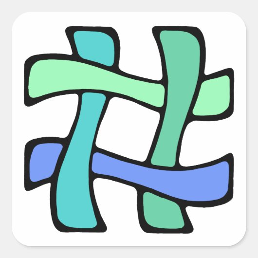 Wavy カラフル # Hashtag Blue Greenソーシャルメディア スクエアシール (正面)