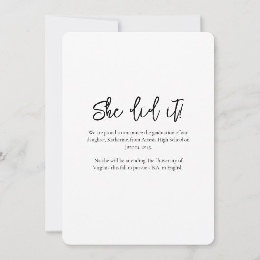 Wavy 縁ど Bow Black Photo Graduate発表 招待状 (裏面)