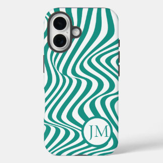 Wavy Abstract Teal with Initial  iPhone 16ケース