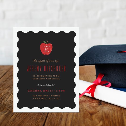 Wavy Apple Preschool Graduation Party Invitation 招待状