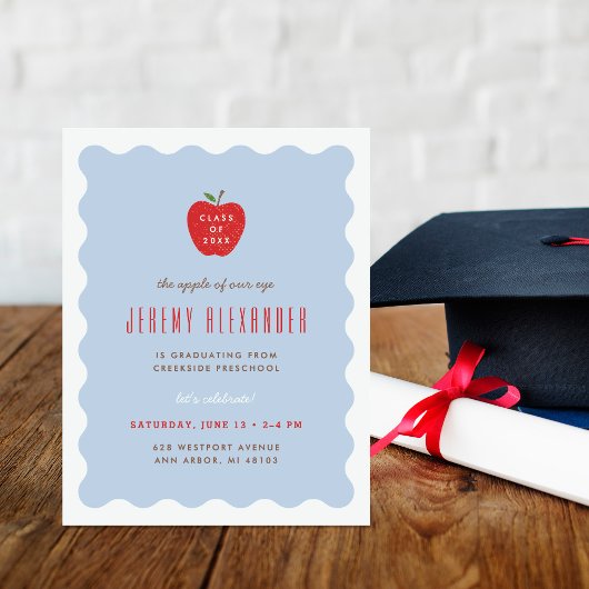 Wavy Apple Preschool Graduation Party Invitation 招待状