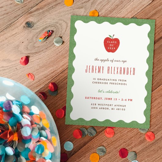 Wavy Apple Preschool Graduation Party Invitation 招待状