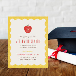 Wavy Apple Preschool Graduation Party Invitation 招待状