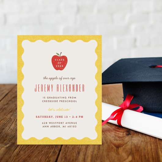 Wavy Apple Preschool Graduation Party Invitation 招待状