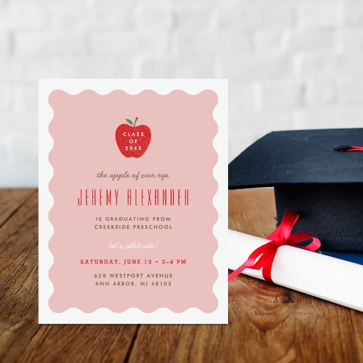 Wavy Apple Preschool Graduation Party Invitation 招待状