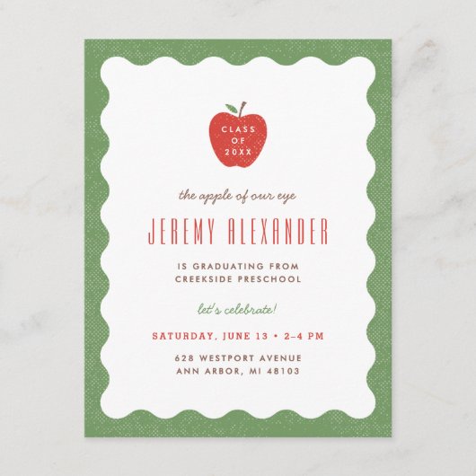 Wavy Apple Preschool Graduation Party Invitation 招待状 (正面)