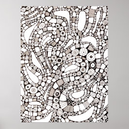 Wavy Bendy Circles Square Abstract Line Drawing ポスター