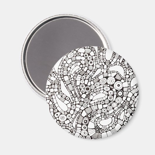 Wavy Bendy Circles Square Abstract Pen Drawing マグネット (正面/裏面)