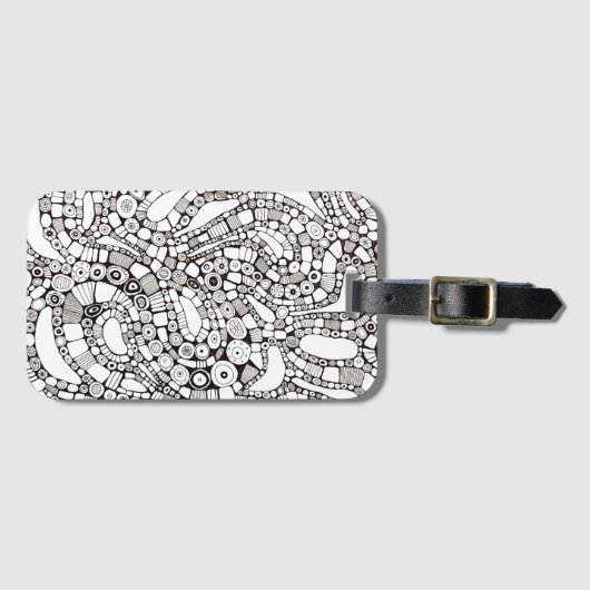 Wavy Bendy Circles Square Abstract Pen Drawing ラゲッジタグ (正面横)