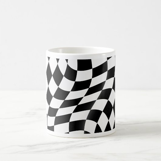 Wavy Black and White Checkered Flag Racing コーヒーマグカップ