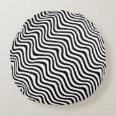 wavy black stripes op art printed ラウンドクッション (正面)