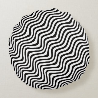 wavy black stripes op art printed ラウンドクッション