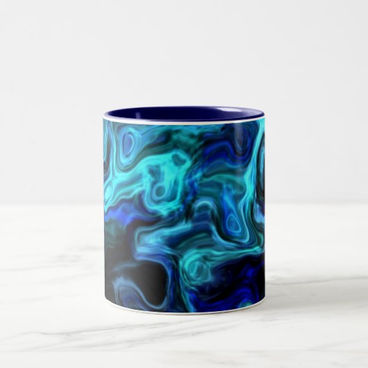 Wavy Blue Swirls モダン Art 555.55 ツートーンマグカップ (中央)