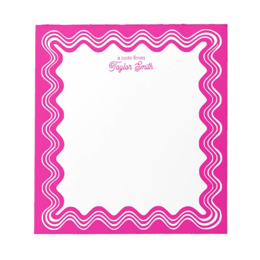 Wavy Border Hot Pink & White Personalized Name ノートパッド (正面)