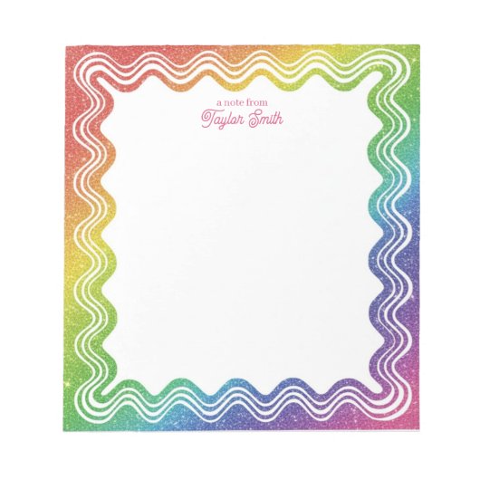 Wavy Border Rainbow Faux Glitter Personalized Name ノートパッド (正面)