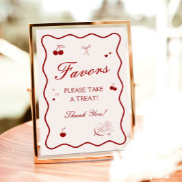 Wavy Burgundy Cherry Bridal Shower Favor ポスター