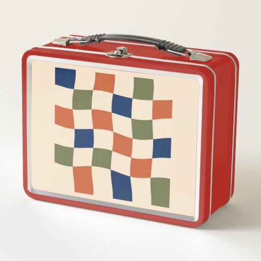 Wavy Checkerboard Retro Multicolor Lunch Box メタルランチボックス (正面)