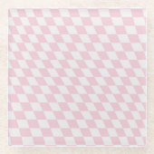Wavy Checkered Pastel Pink Checkerboard Pattern ガラスコースター (正面)
