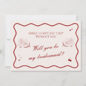 Wavy Deep Red Old Money Bridesmaid Proposal Card 招待状 (正面)