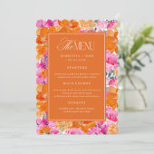 Wavy Edge Pink & Orange Floral Wedding Menu Card 招待状 (スタンド正面)