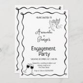 Wavy Engagement Announcement wedding 招待状 (正面/裏面)