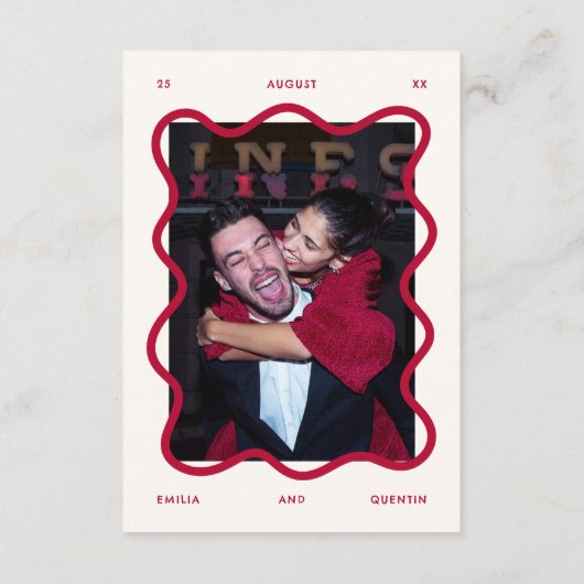 Wavy Frame Retro Photo Funky Wedding サンキューカード (裏面)