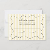 Wavy Frame Soft Yellow Striped Wedding  出欠カード (正面)