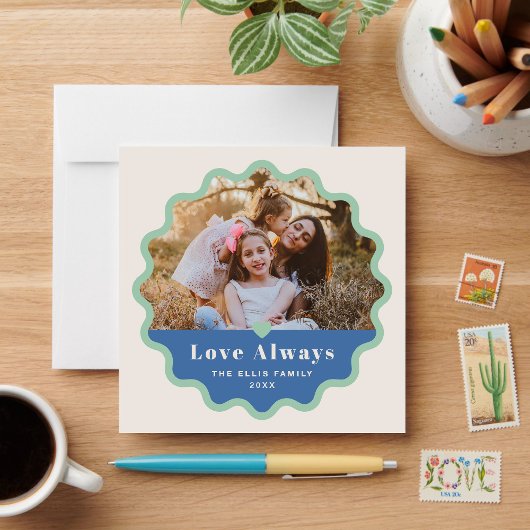 Wavy Frame Valentine's Dayフォトカード – 青